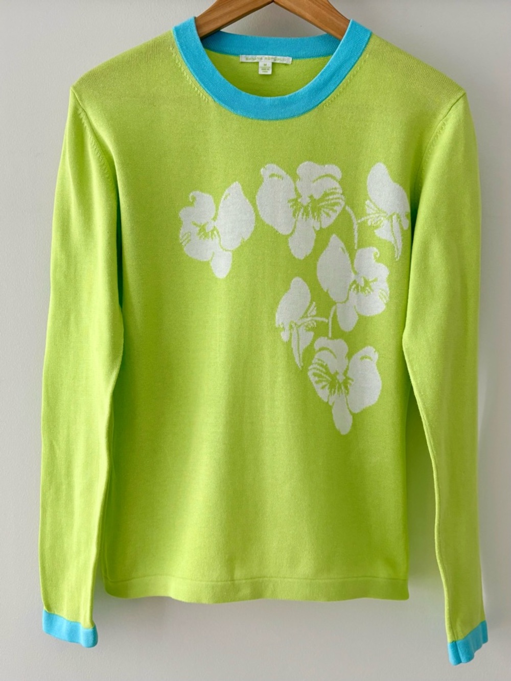Banana Republic—Y2K Hibiscus Floral Lightweight Cotton Sweater, Green/Blue (Med)